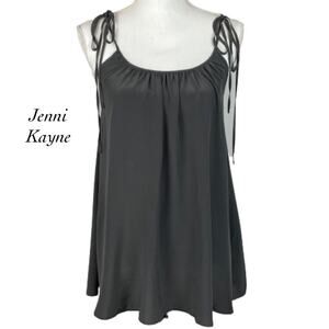 Jenni Kayne Charcoal Gathered Scoop Neck Tie Shoulder Silk Camisole Top Size XS